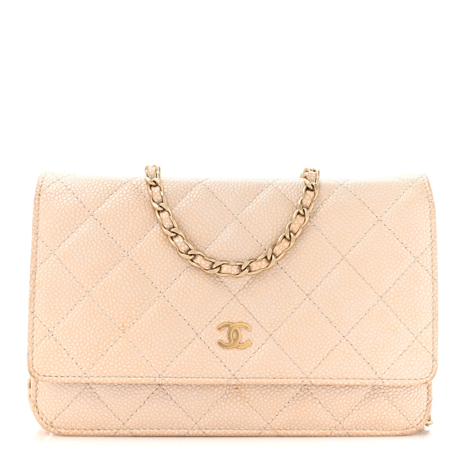 Chanel Pearly Caviar Quilted Wallet On Chain WOC Beige 1 of 18