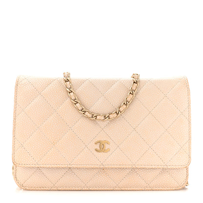 Chanel Pearly Caviar Quilted Wallet On Chain WOC Beige 1 of 18