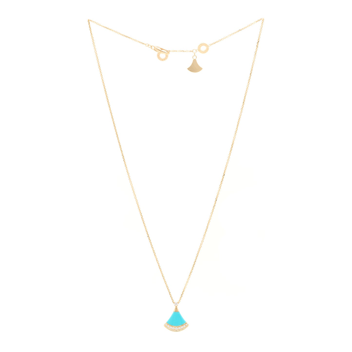 18K Yellow Gold Diamond Turquoise Divas' Dream Pave Pendant Necklace