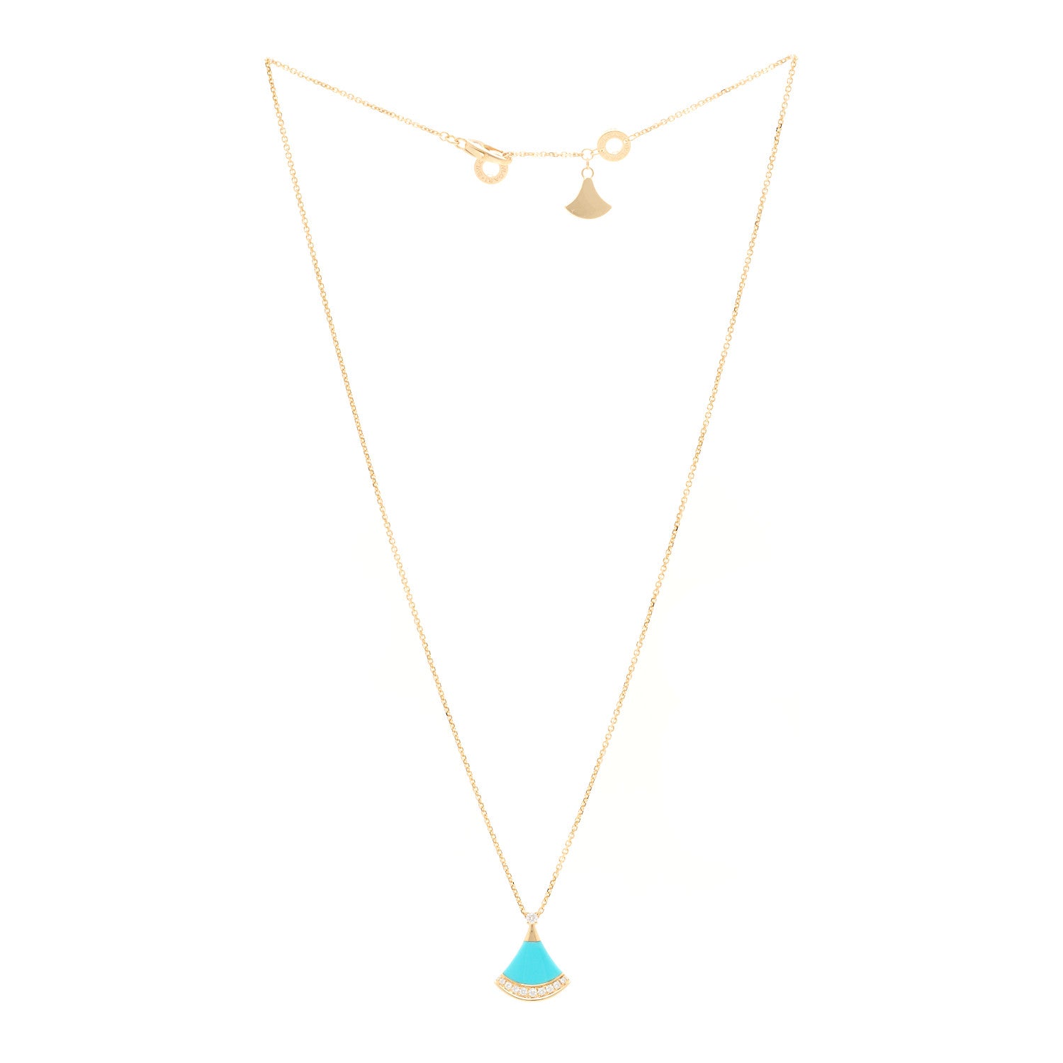 Bulgari 18K Yellow Gold Diamond Turquoise Divas' Dream Pave Pendant Necklace 3 of 5