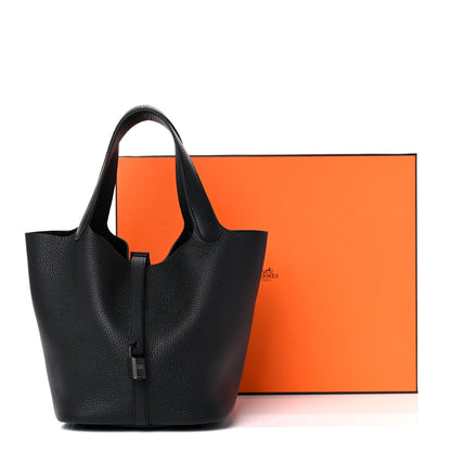 Hermes Taurillon Clemence Monochrome Picotin Lock 22 MM Black 12 of 12