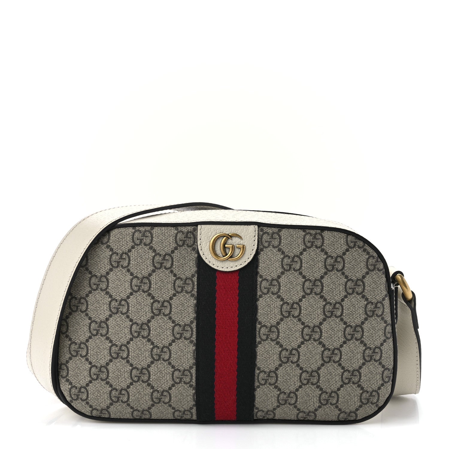 Gucci GG Supreme Monogram Textured Calfskin Web Small Ophidia Camera Bag Beige Ebony Mystic White 1 of 12