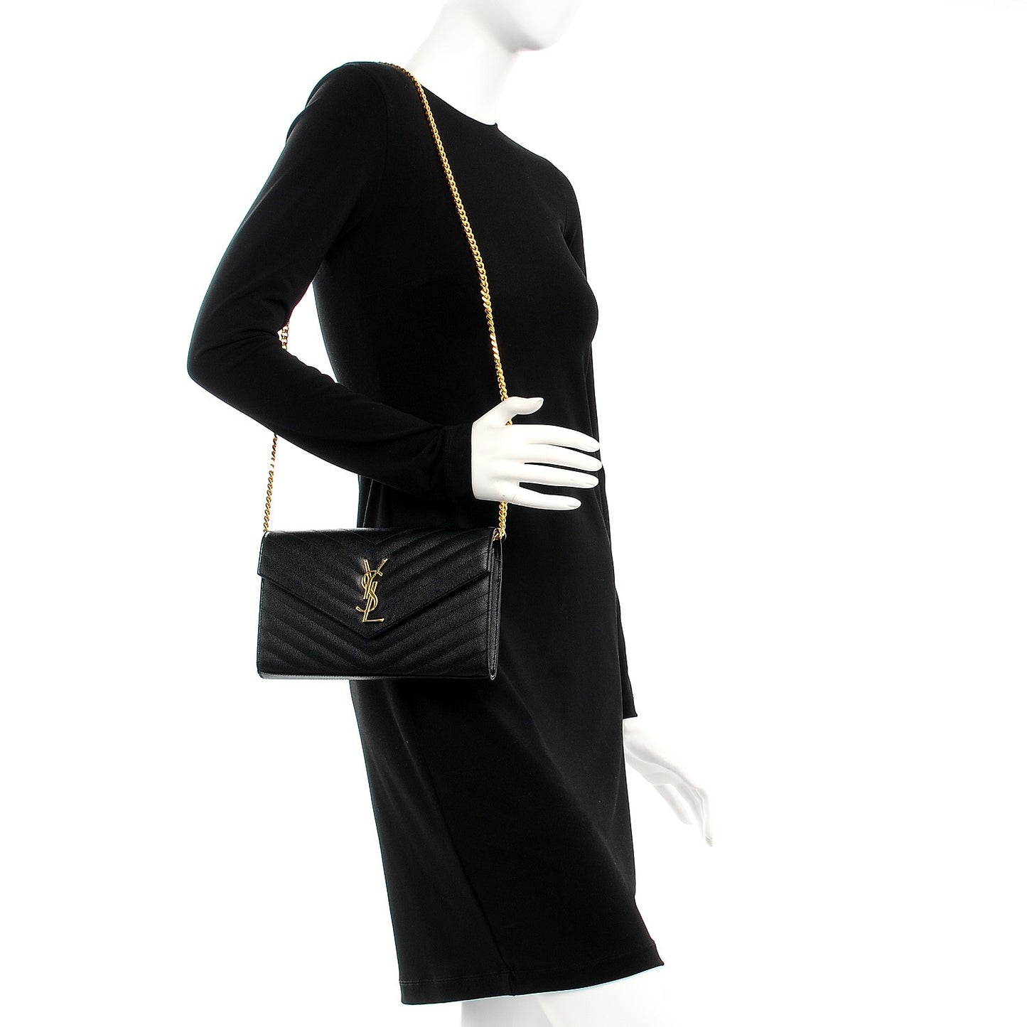 Grain De Poudre Matelasse Chevron Monogram Chain Wallet Black