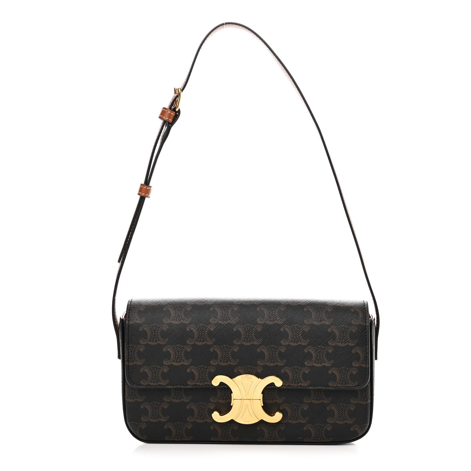 Celine Triomphe Canvas Calfskin Ava Shoulder Bag Tan 1 of 11