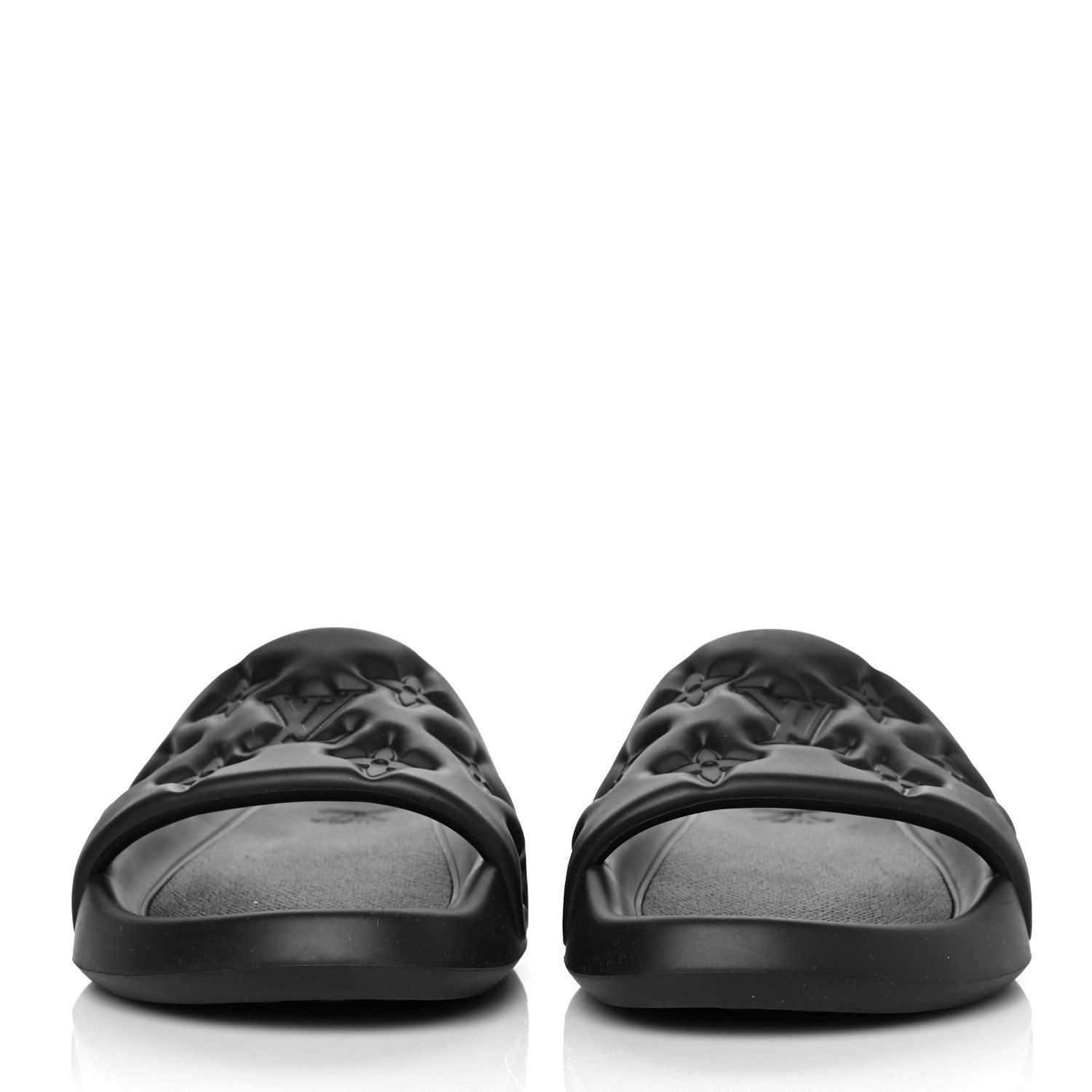 Louis Vuitton Rubber Embossed Monogram Mens Waterfront Mules 10 Black 2 of 7