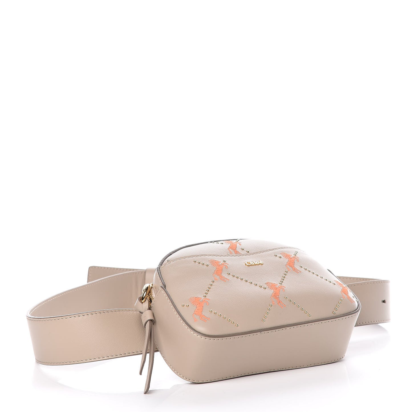 Smooth Calfskin Little Horses Embroidered Signature Belt Bag Pastel Grey