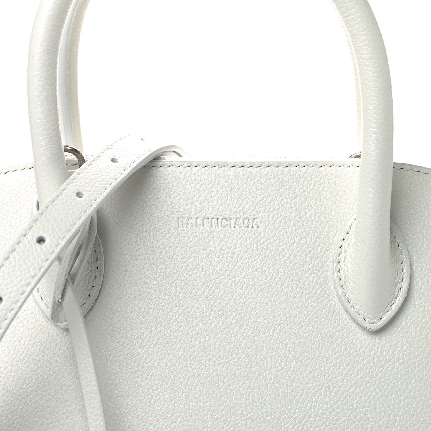 Balenciaga Grained Calfskin Logo S Ville Top Handle Bag White Black 7 of 10