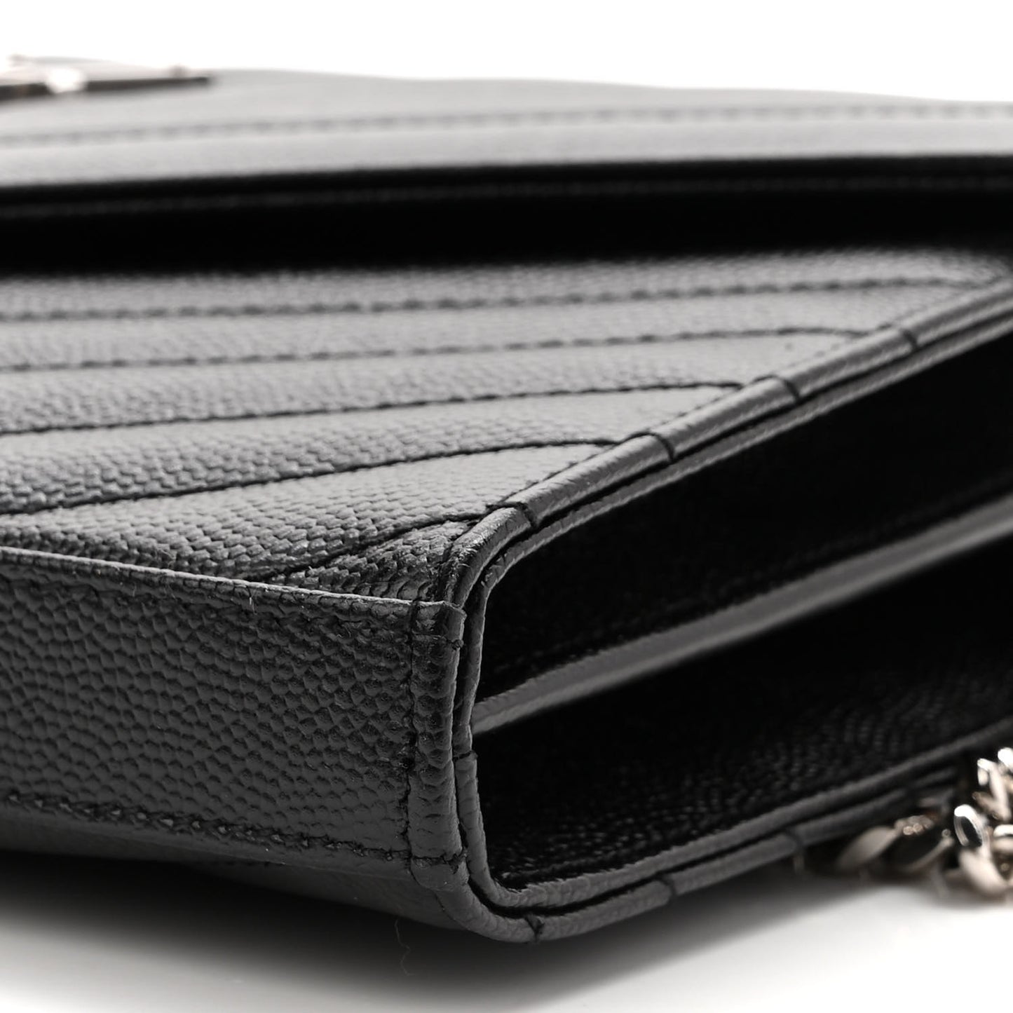Grain De Poudre Matelasse Chevron Monogram Chain Wallet Black