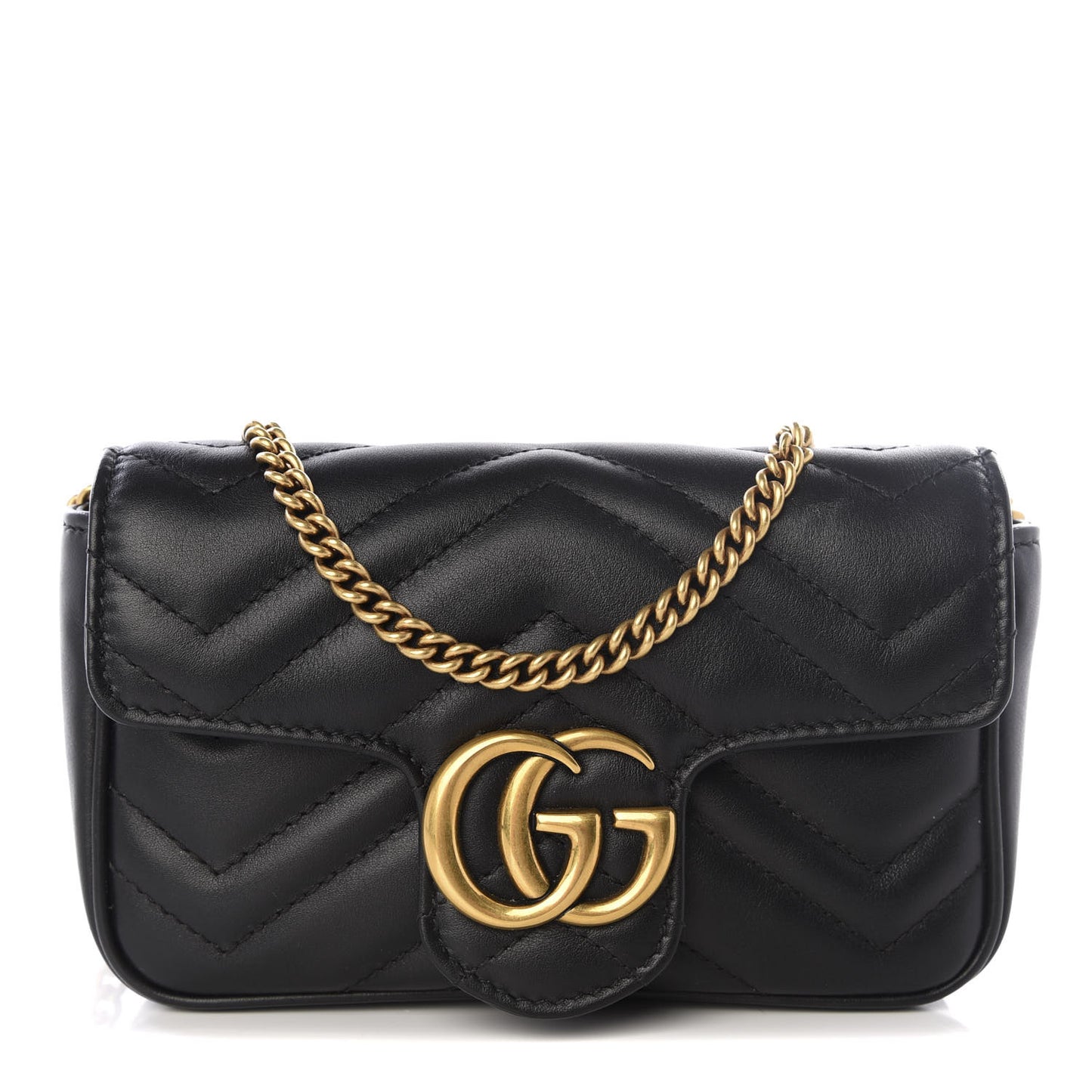 Calfskin Matelasse Super Mini GG Marmont Shoulder Bag Black