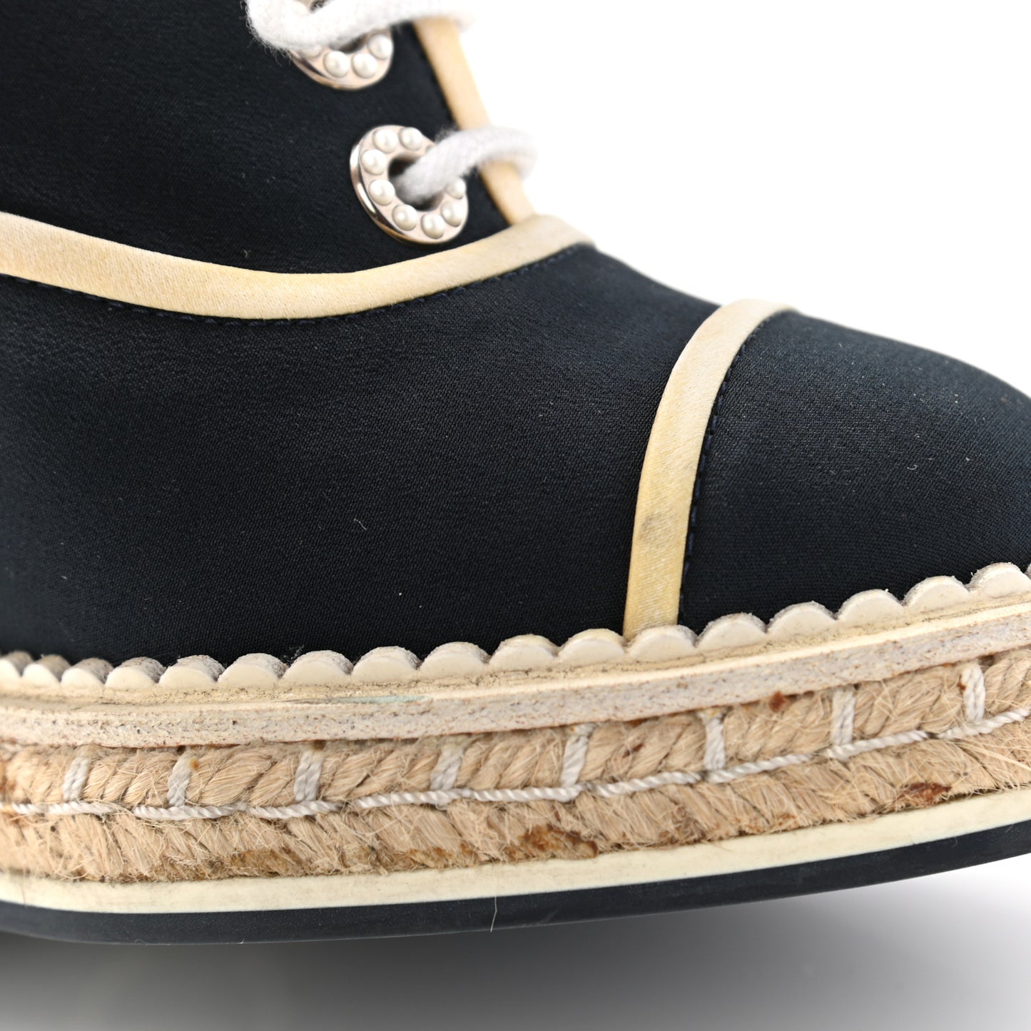 Silk Crepe Suede Calfskin Lace Up Wedge Espadrilles 35 Navy Grey