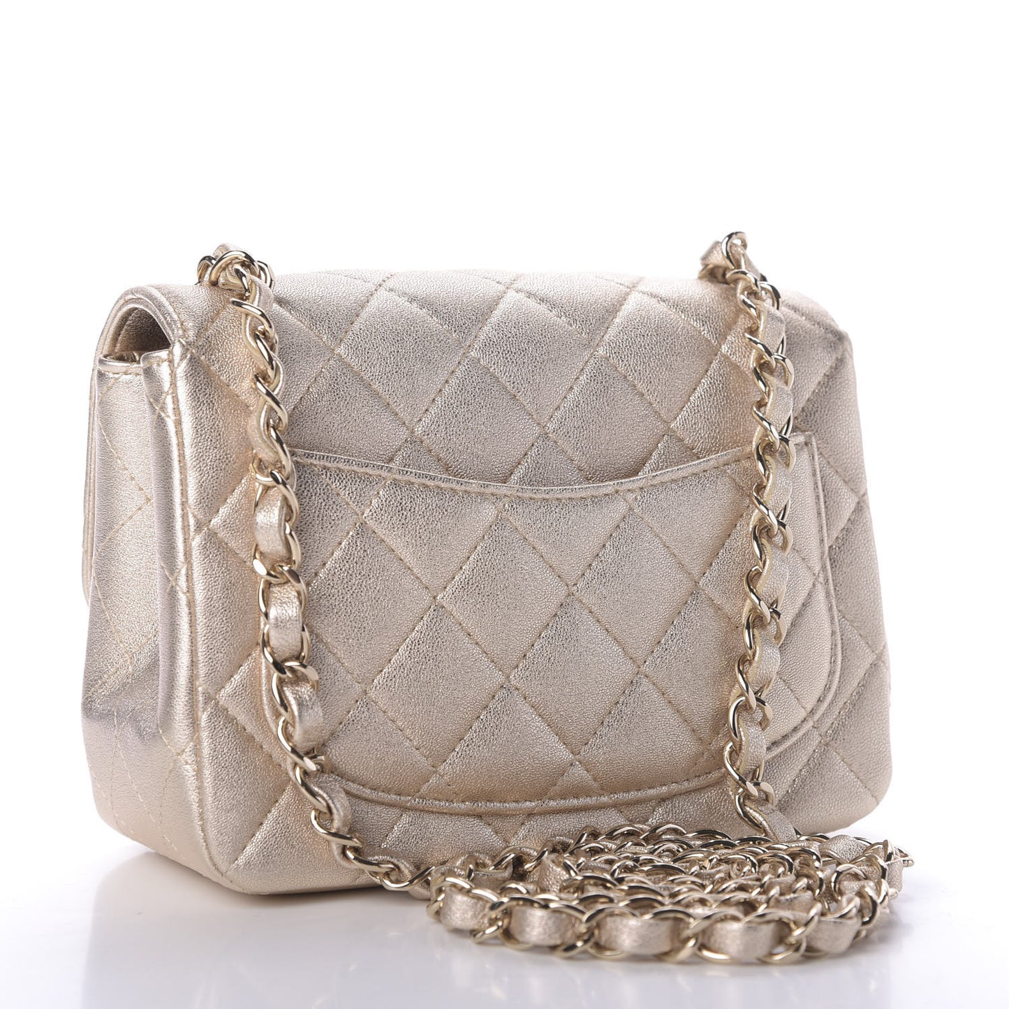 Metallic Lambskin Quilted Mini Square Flap Gold
