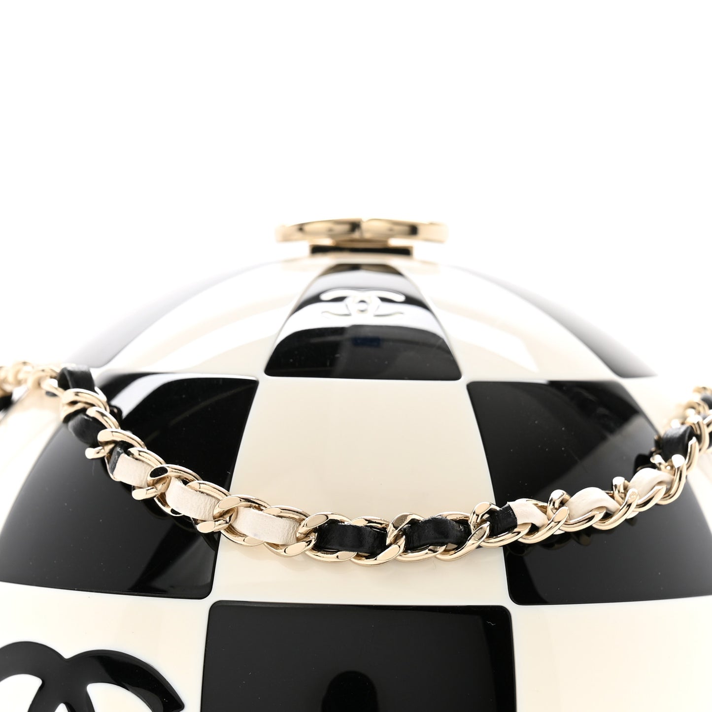 Resin Enamel CC Round Minaudiere Clutch Black White