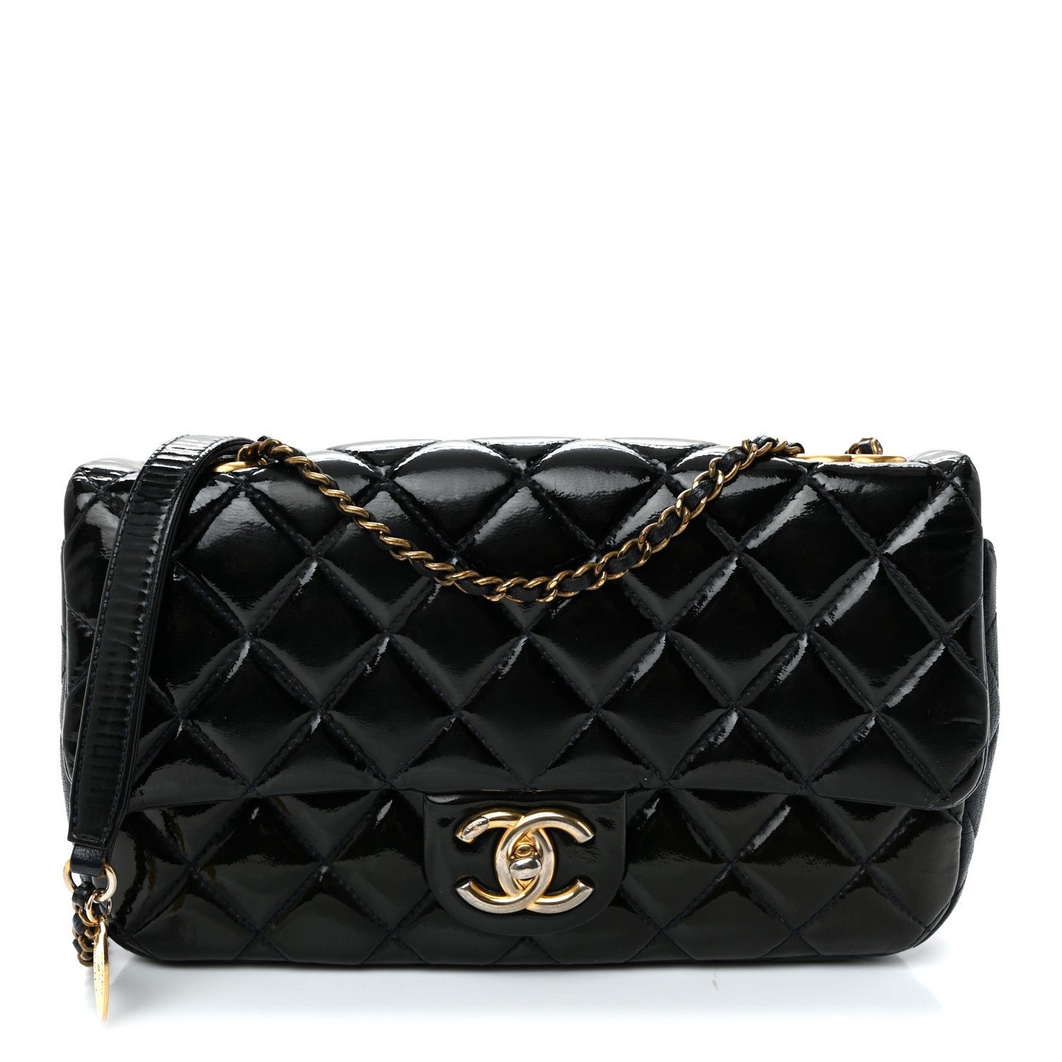 Chanel Patent Goatskin Quilted Medium CC Eyelet Flap Blue 1 of 10