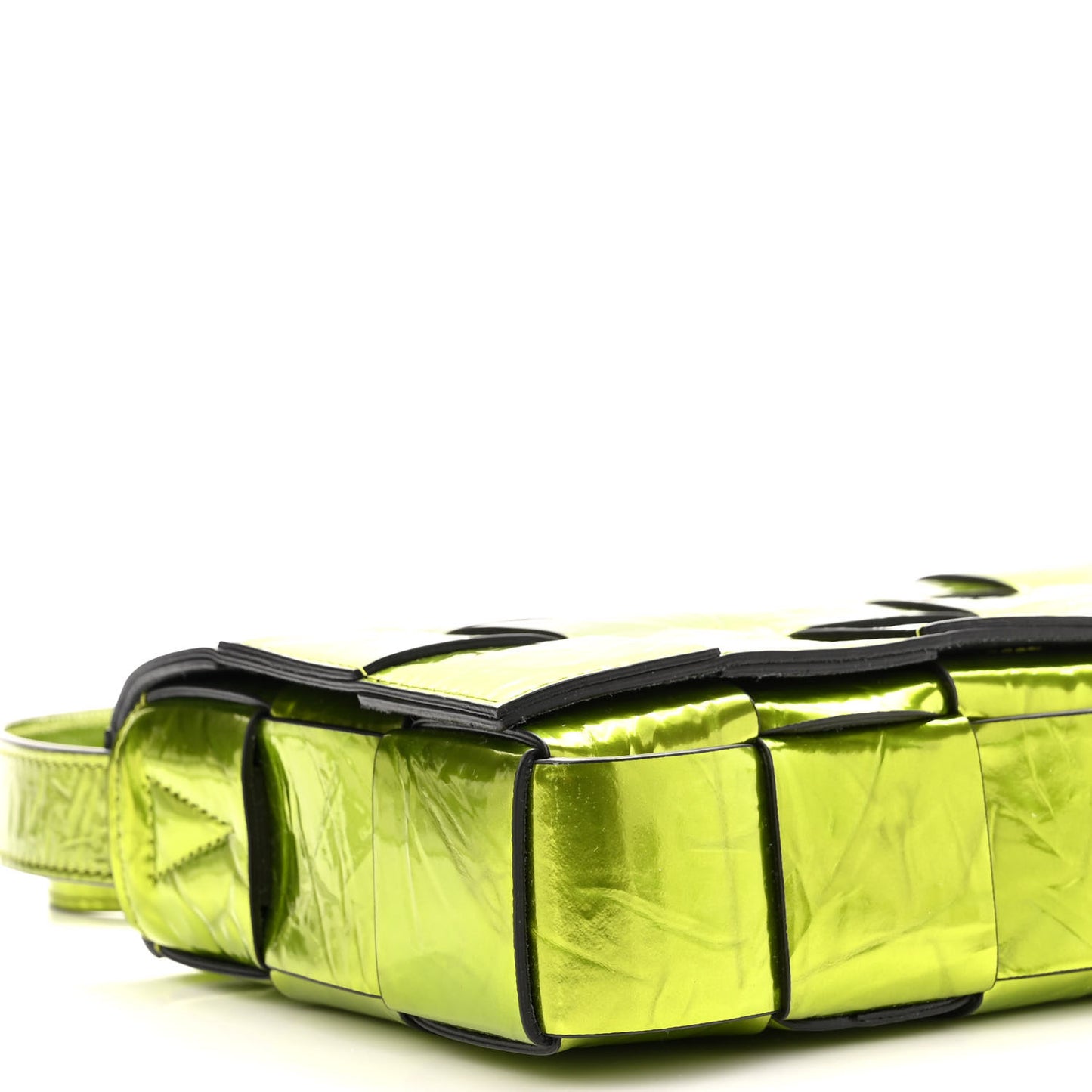 Metallic Crushed Calfskin Maxi Intrecciato Cassette Crossbody Bag Chlorophyll