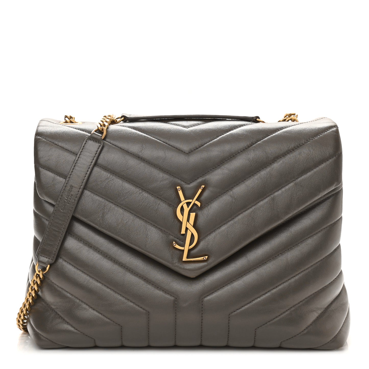 Calfskin Y Quilted Monogram Medium Loulou Chain Satchel Dark Khaki
