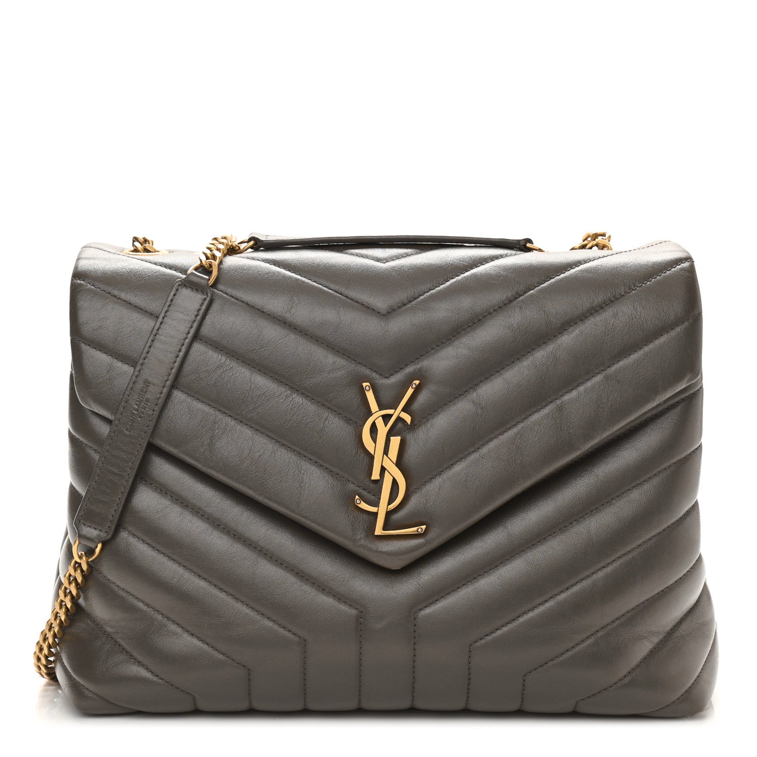 Saint Laurent Calfskin Y Quilted Monogram Medium Loulou Chain Satchel Dark Khaki 1 of 12