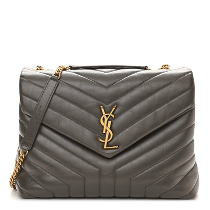 Saint Laurent Calfskin Y Quilted Monogram Medium Loulou Chain Satchel Dark Khaki 1 of 12