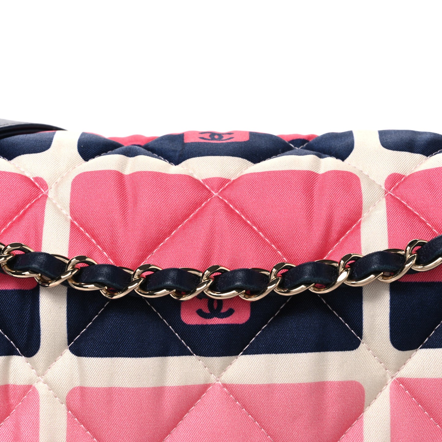 Nylon Printed Medium Flap Pink Navy White