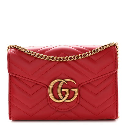 Gucci Calfskin Matelasse GG Marmont Chain Wallet Hibiscus Red 1 of 10