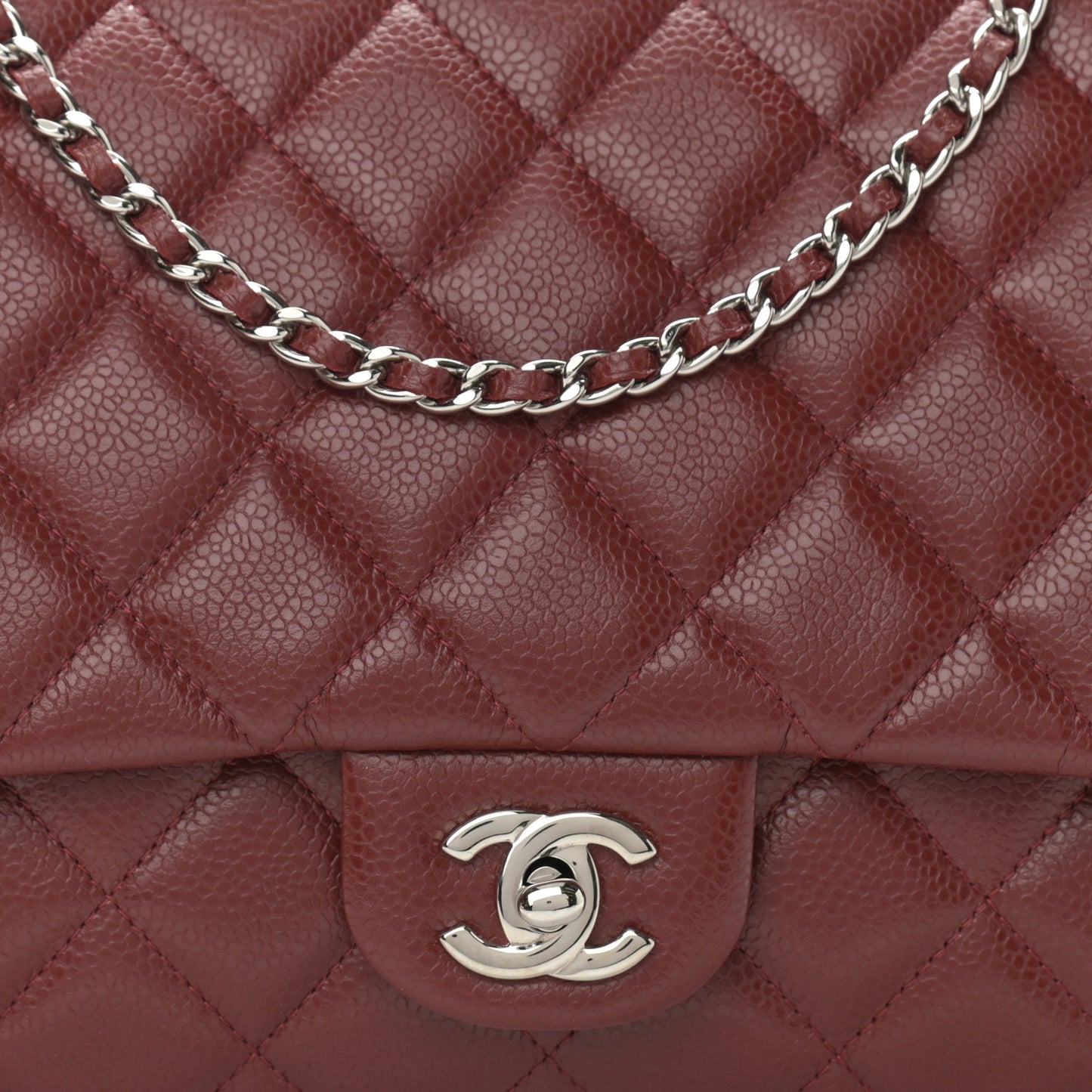 Caviar Quilted Clutch With Chain Flap Dark Red