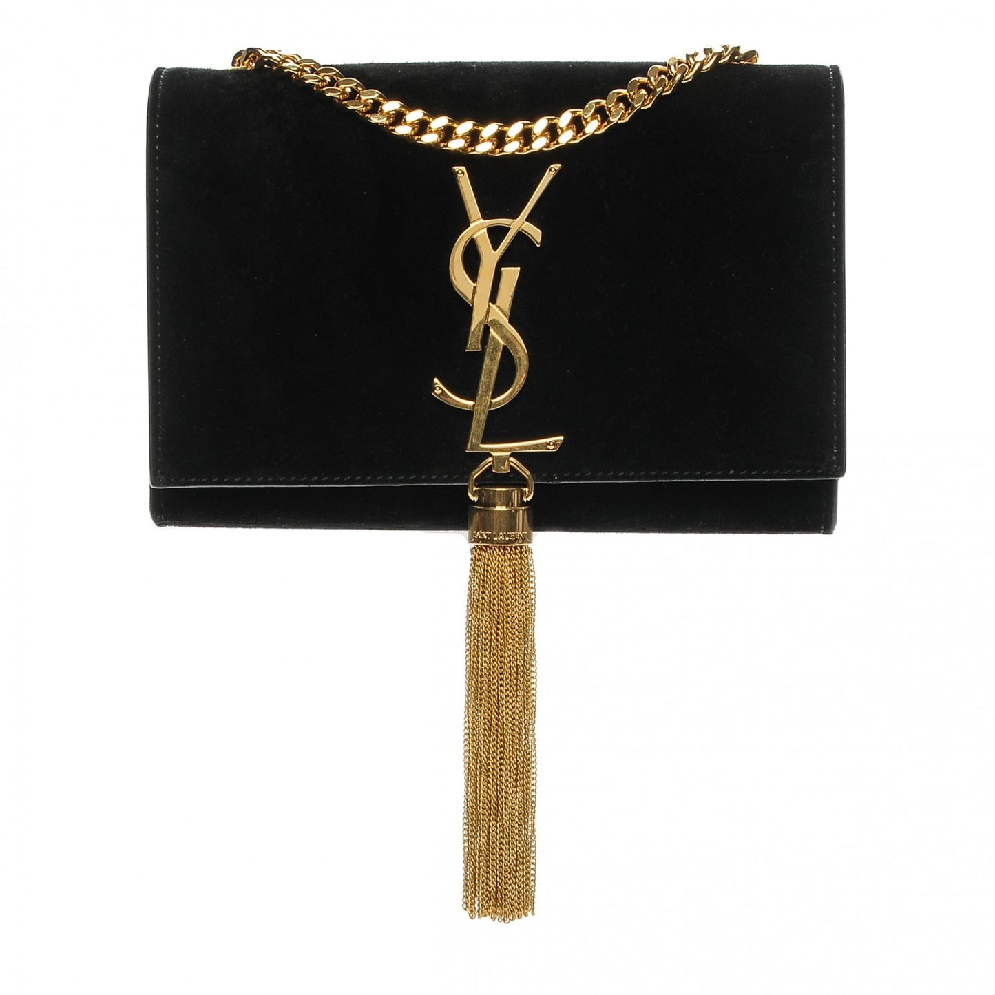 Suede Small Classic Monogram Kate Tassel Satchel Black