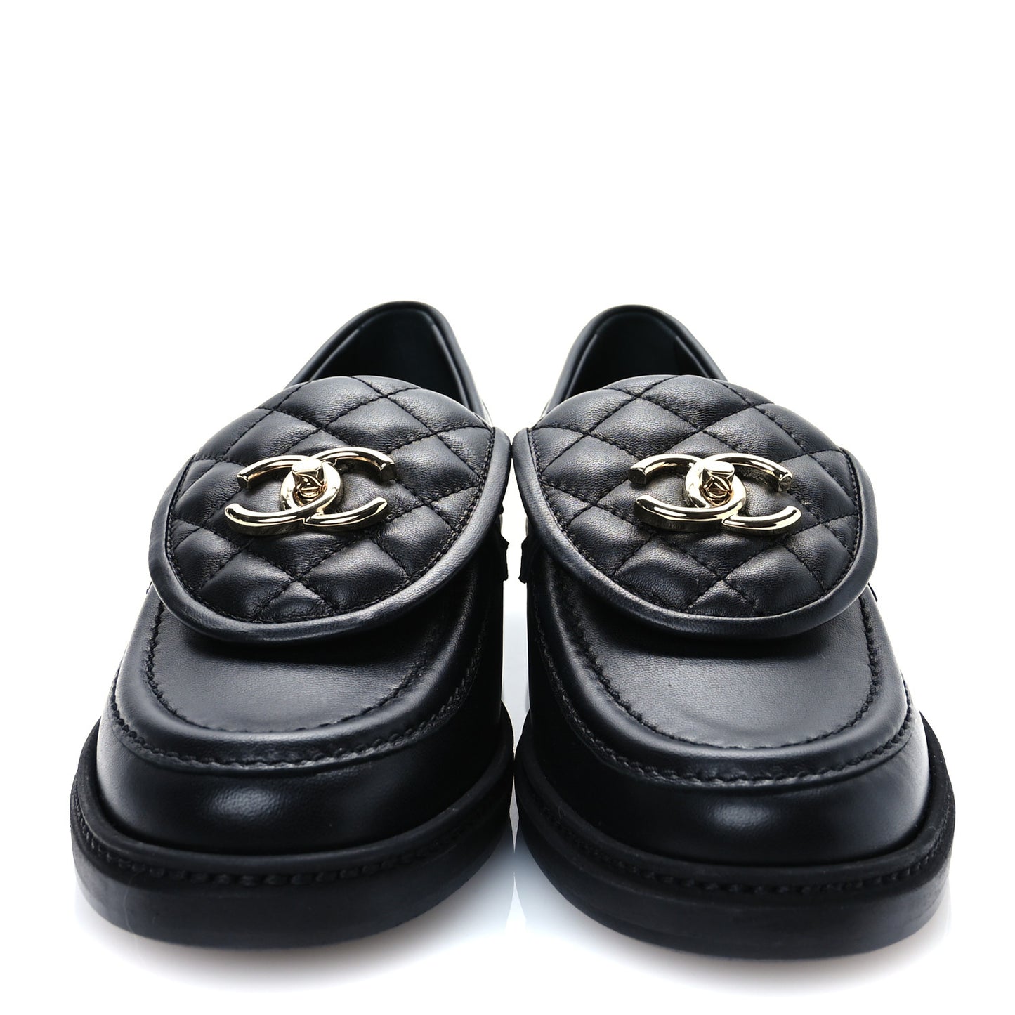 Lambskin Quilted CC Turnlock Loafers 37.5 Black