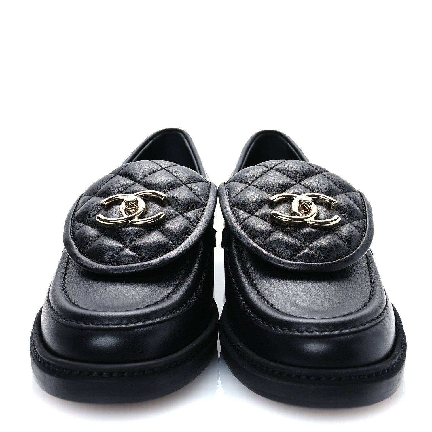 Chanel Lambskin Quilted CC Turnlock Loafers 37.5 Black 2 of 10