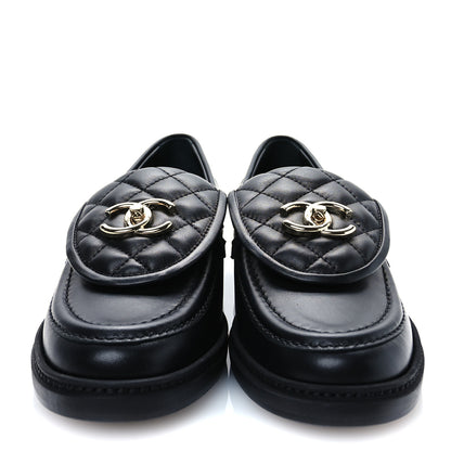 Chanel Lambskin Quilted CC Turnlock Loafers 37.5 Black 2 of 10