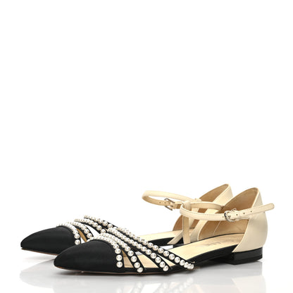 Chanel Lambskin Grosgrain Pearl Slingbacks White Black 3 of 8