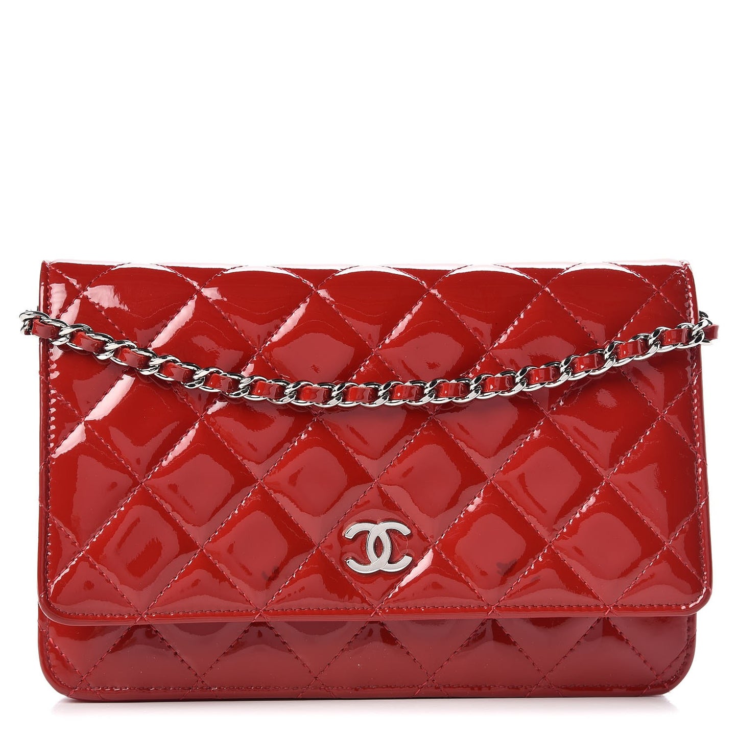 Patent Quilted Wallet On Chain WOC Red