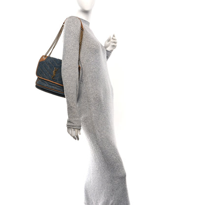 Saint Laurent Denim Suede Monogram Medium Niki Chain Satchel Blue Cinnamon 2 of 10