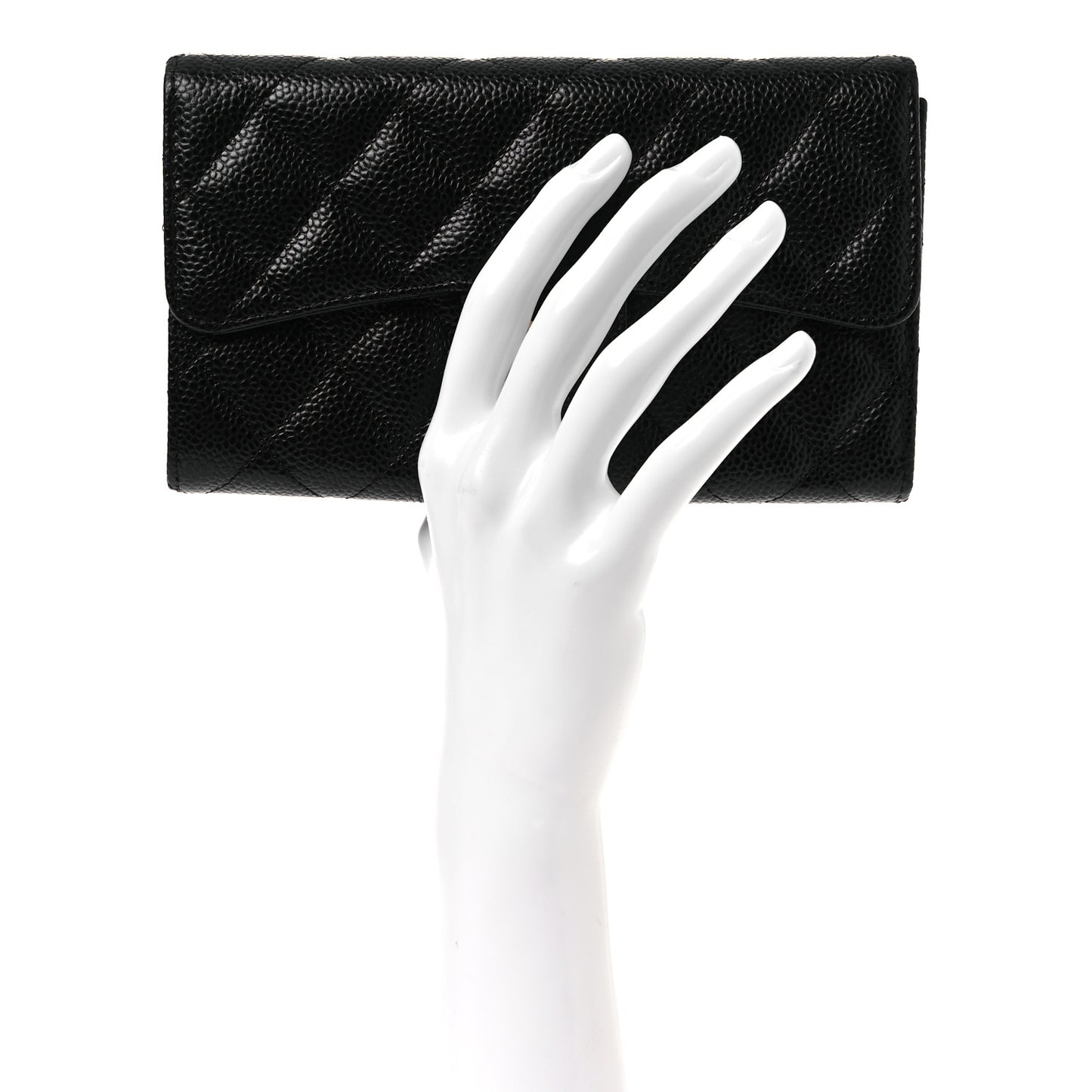 Caviar Quilted Large Flap Wallet Black