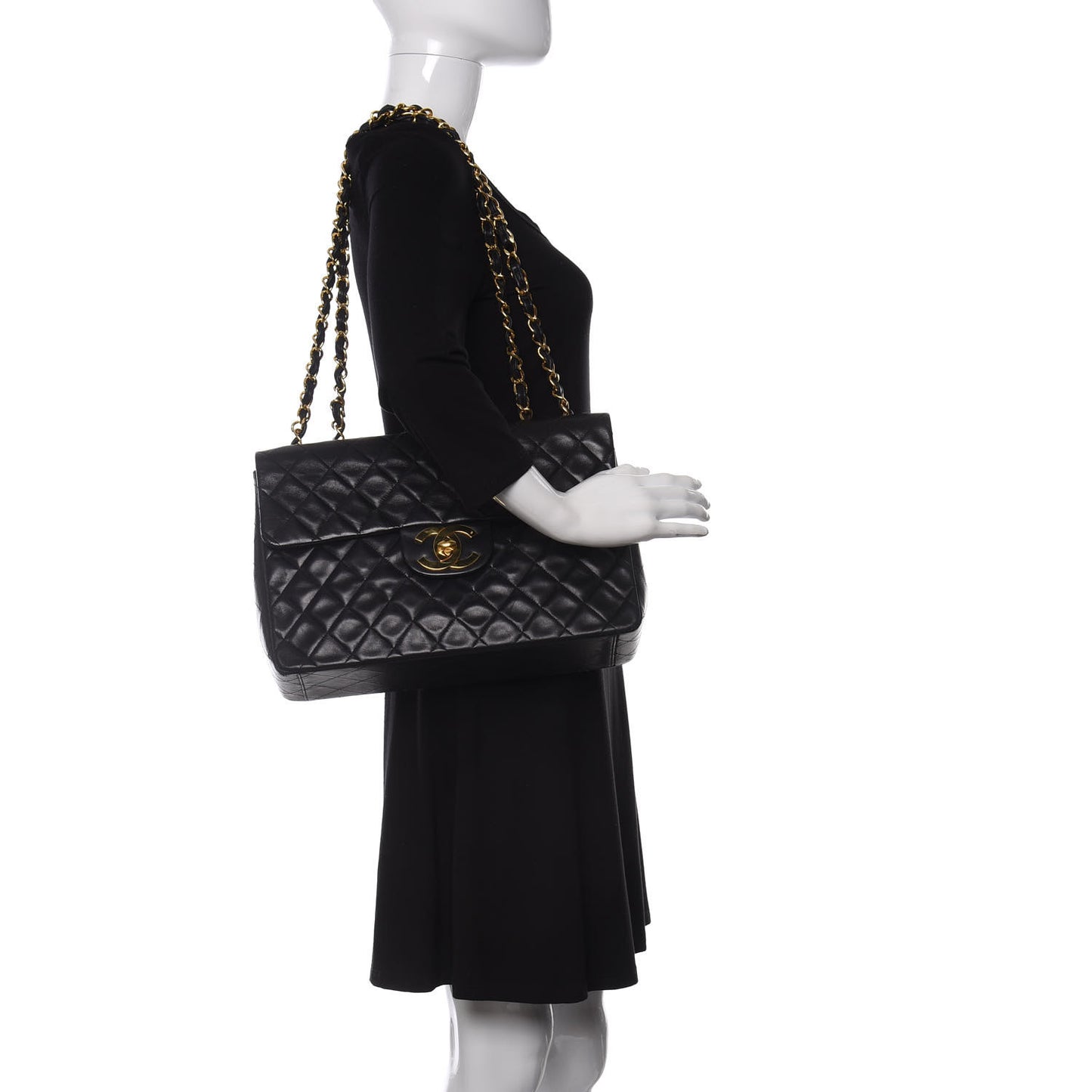 Lambskin Quilted XL Jumbo Single Flap Black