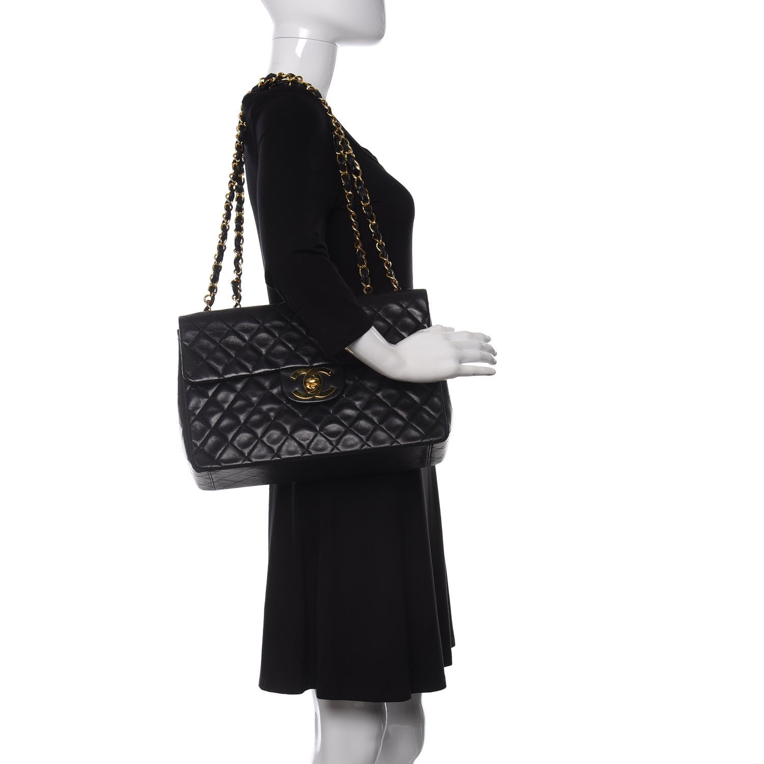 Chanel Lambskin Quilted XL Jumbo Single Flap Black 2 of 10