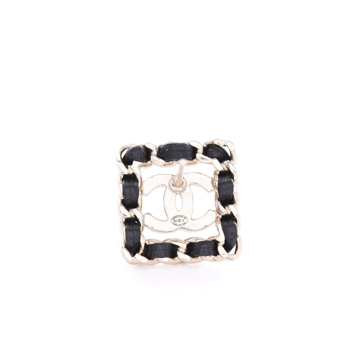Crystal Lambskin Chain Sergeant Stud Earrings Black Gold