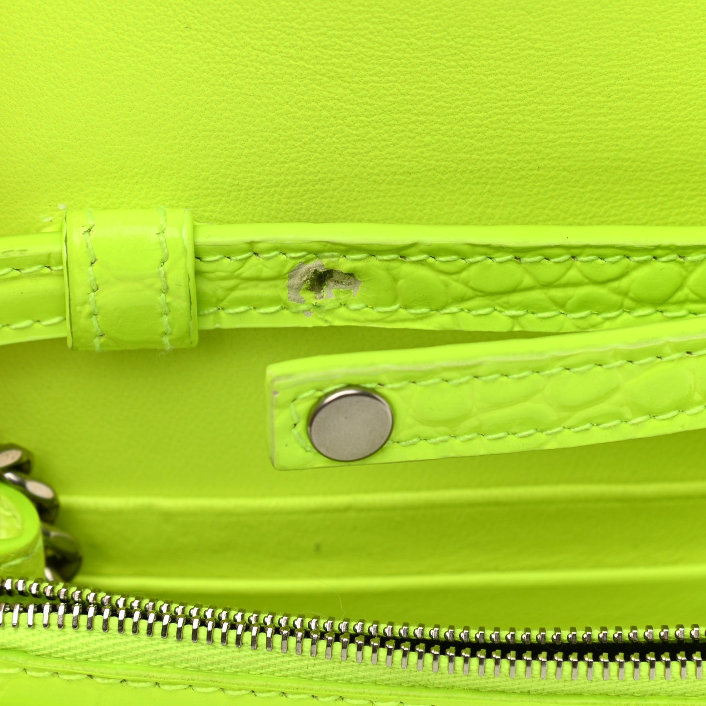 Shiny Calfskin Crocodile Embossed Hourglass Chain Bag Fluo Yellow