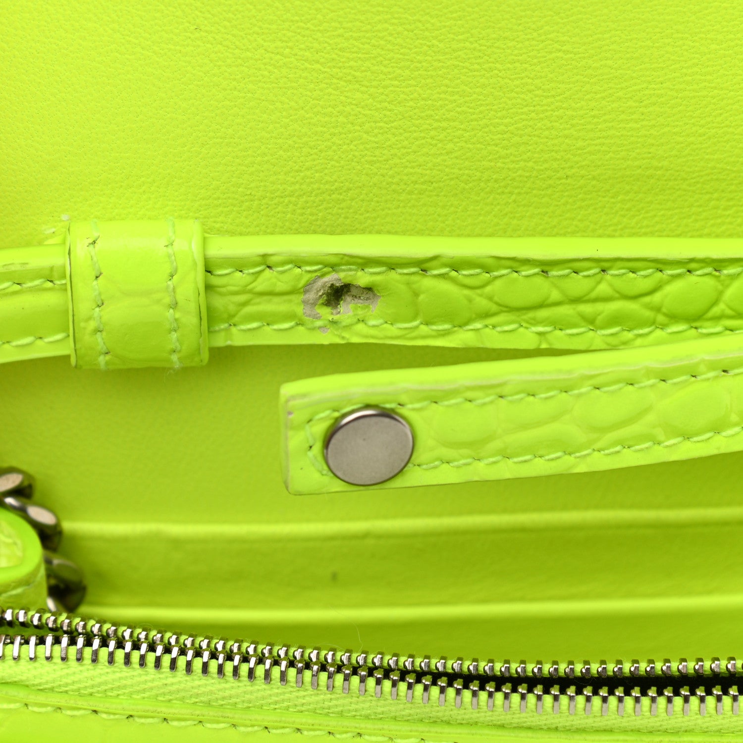 Balenciaga Shiny Calfskin Crocodile Embossed Hourglass Chain Bag Fluo Yellow 10 of 10