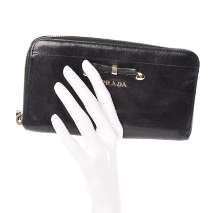 Prada Vitello Shine Bow Zip Around Wallet Black 2 of 12
