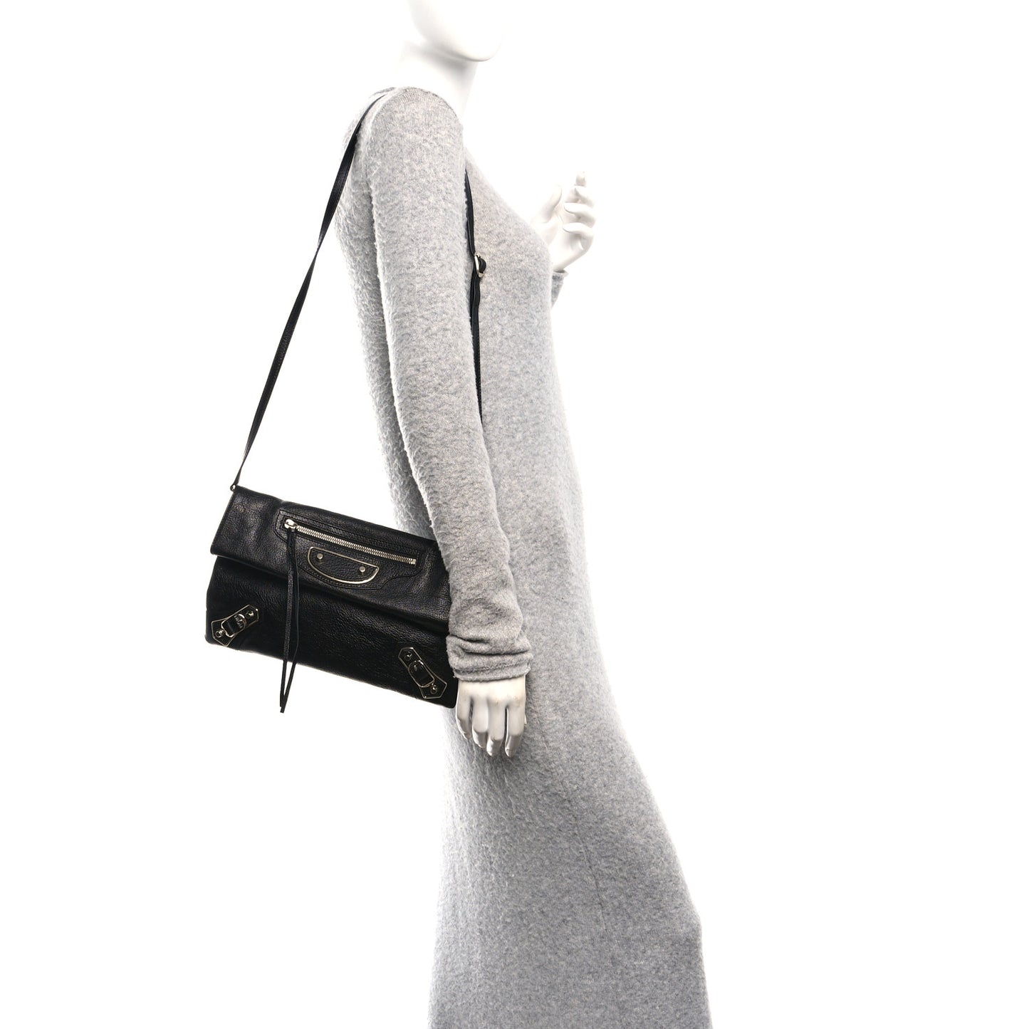 Chevre Gold Metallic Edge Hardware Envelope Clutch Black