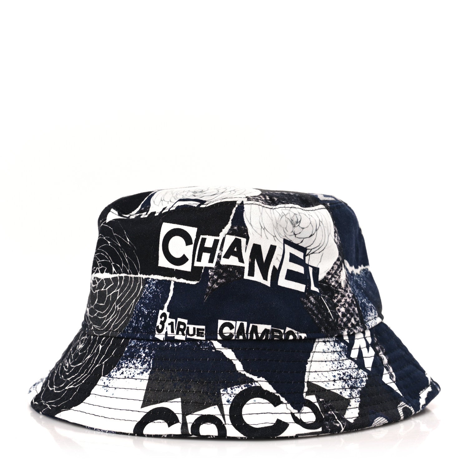 Chanel Cotton Coco Print Bucket Hat L Navy Black White 1 of 7