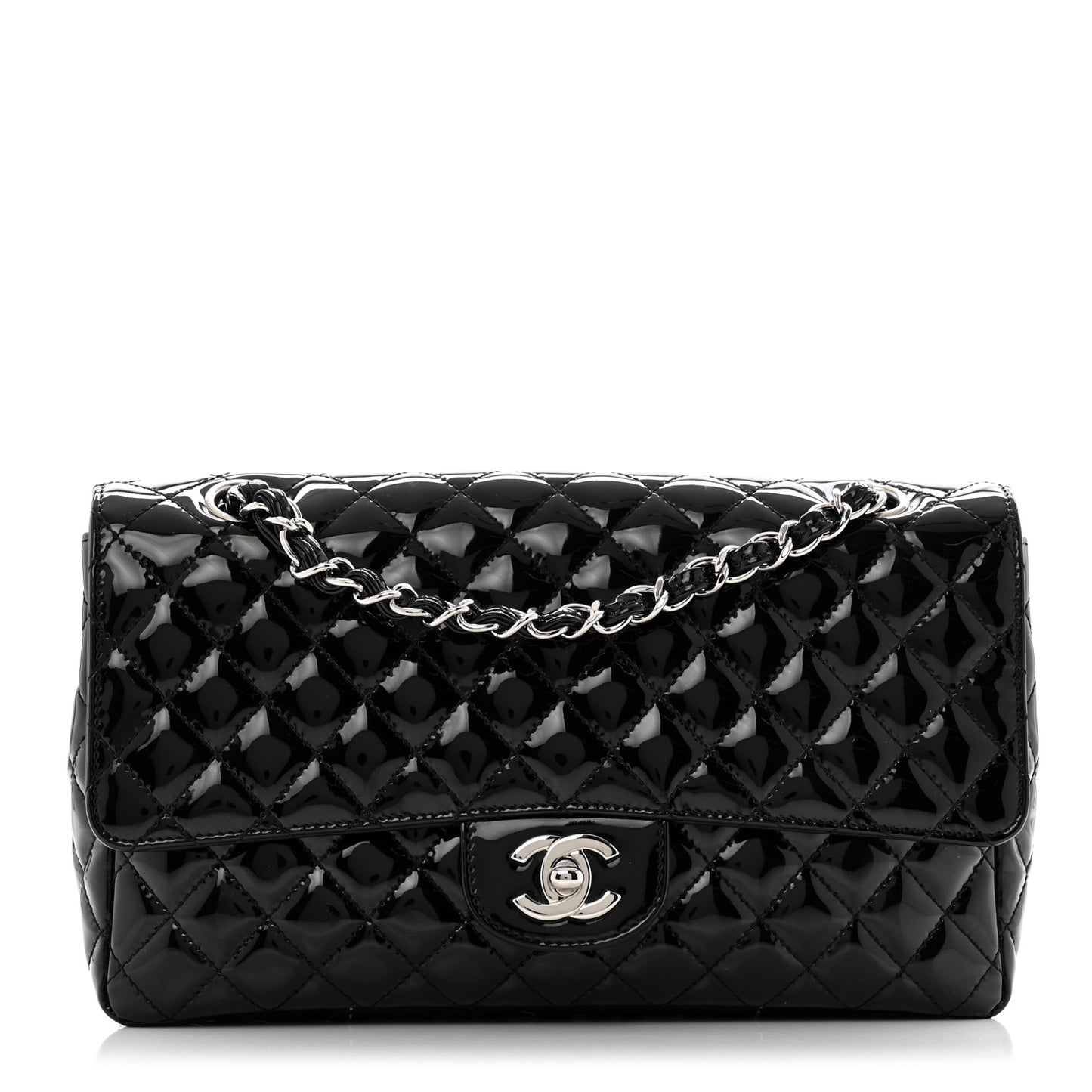 Patent Quilted Secret Label Medium Flap Black