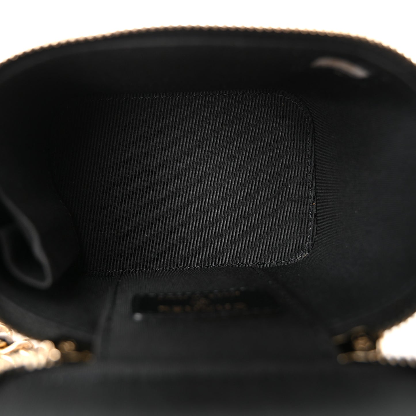 Lambskin Quilted Top Handle Mini Vanity Case With Chain Black