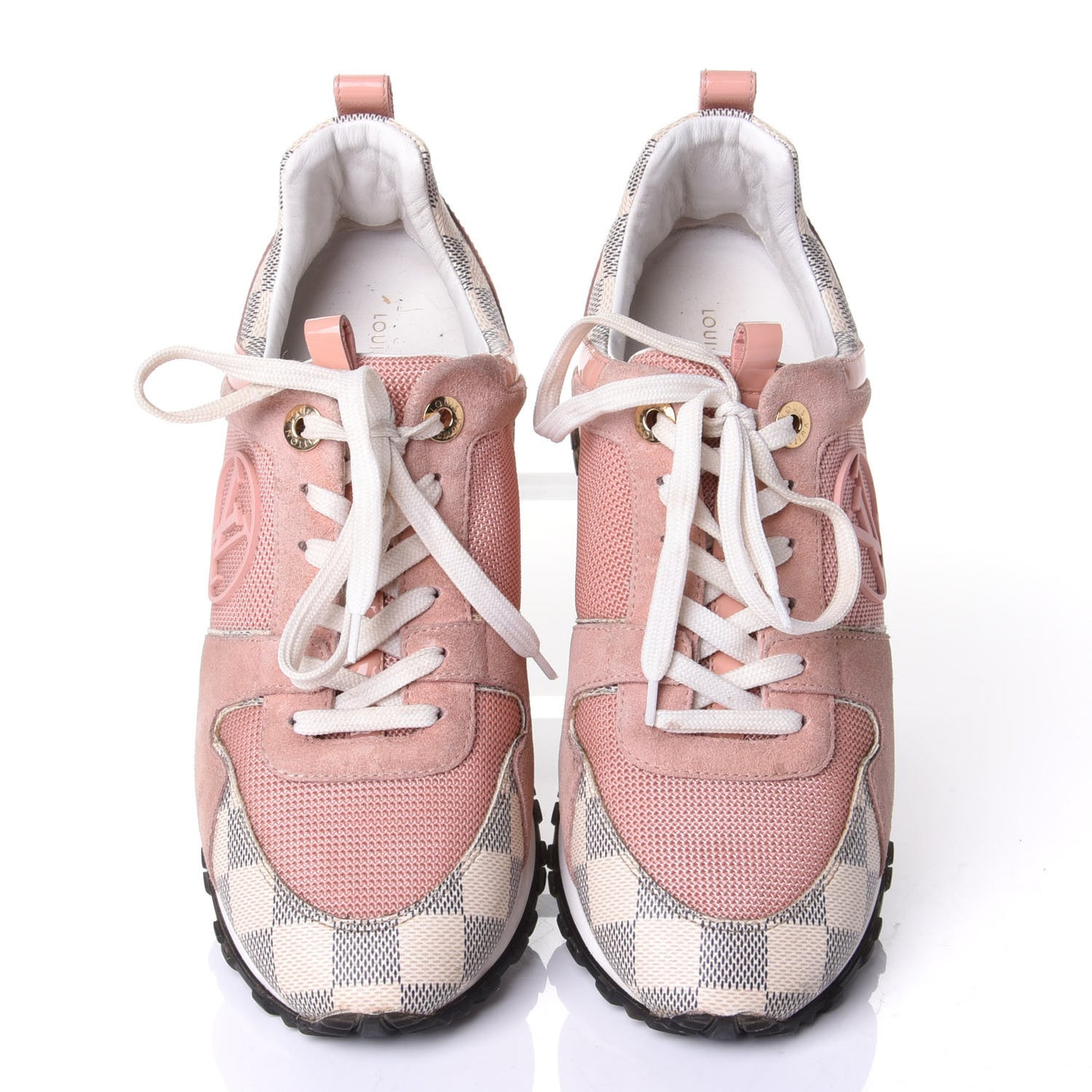 Suede Damier Azur Run Away Sneakers 37 Pink