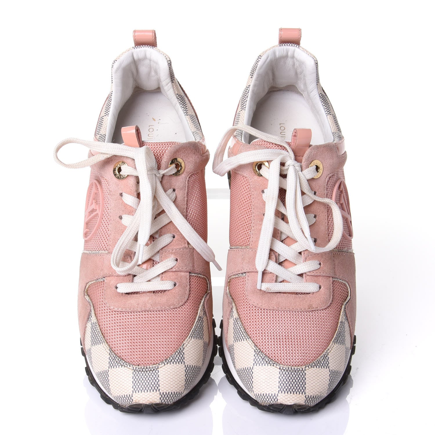 Louis Vuitton Suede Damier Azur Run Away Sneakers 37 Pink 5 of 10