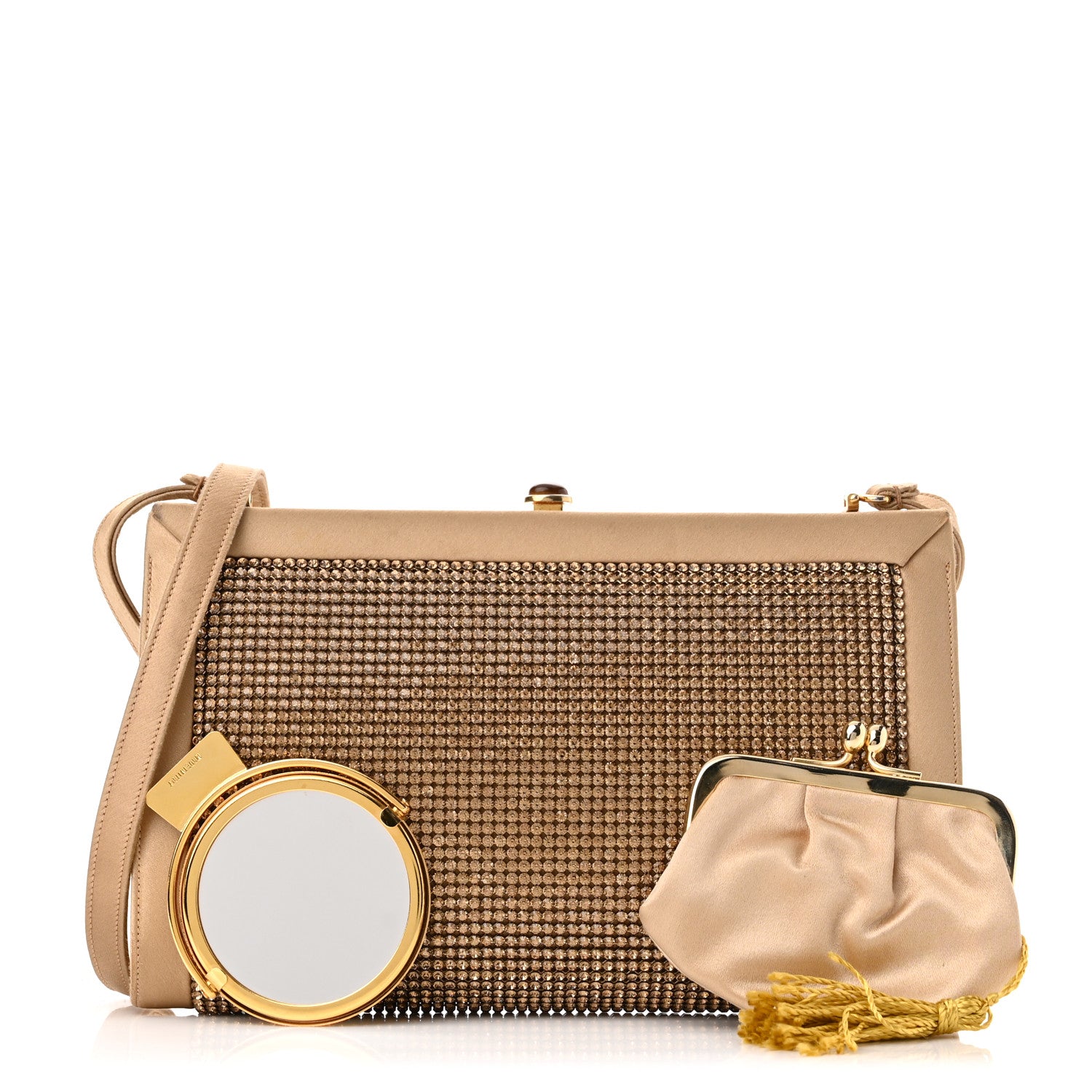 Judith Leiber Crystal Satin Clutch Gold 1 of 13