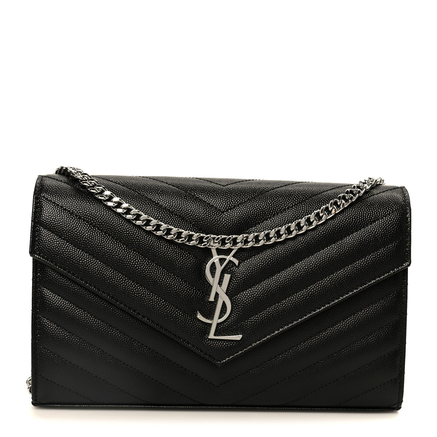Grain De Poudre Matelasse Chevron Monogram Chain Wallet Black