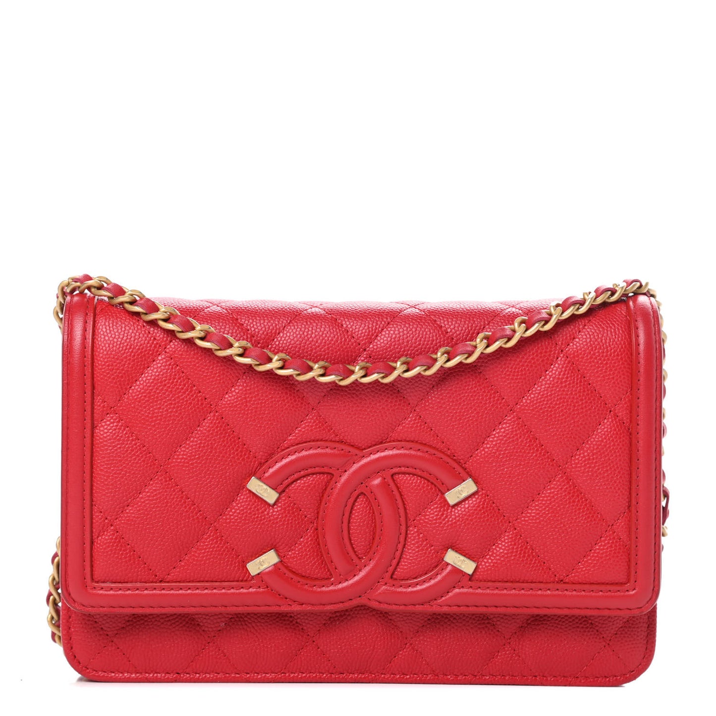 Caviar Quilted CC Filigree Wallet On Chain WOC Red