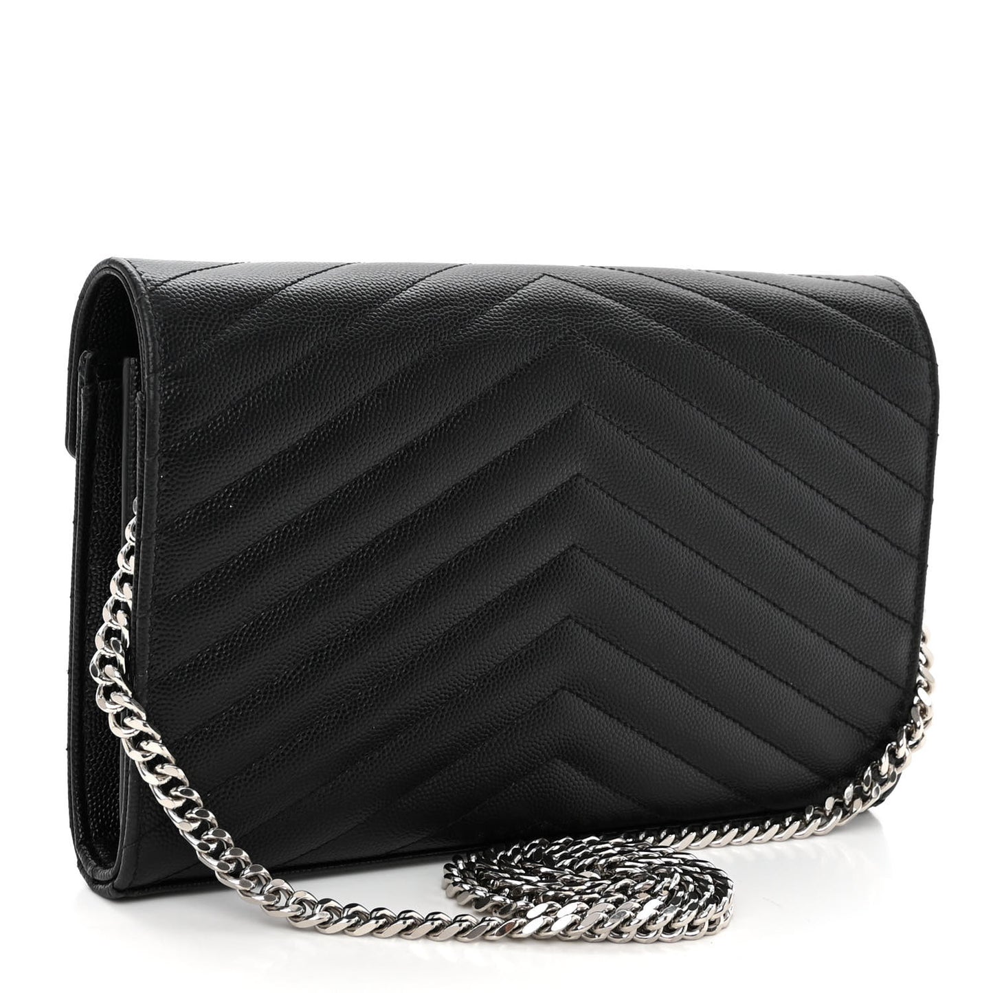 Grain De Poudre Matelasse Chevron Monogram Chain Wallet Black