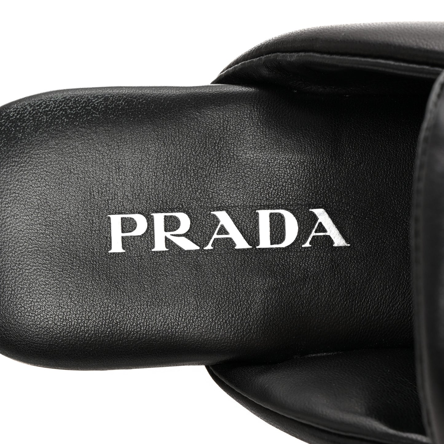 Nappa Soft Padded Metal Triangle Logo Lug Sole 20mm Mules 40.5 Black