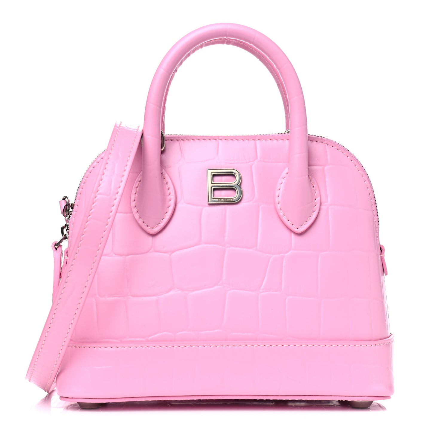 Semi Shiny Calfskin Rivet Crocodile Embossed XXS Ville Top Handle Bag Pink